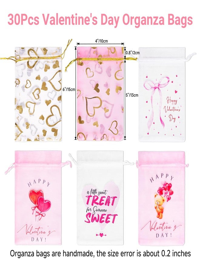 joycraft 30Pcs Valentine's Day Organza Bags - 4x6In Heart Drawstring Party Favor Bags, Small Valentine's Day Gift Wrapping Pouches for Jewelry, Cookie, Candy, Chocolate - Image 2
